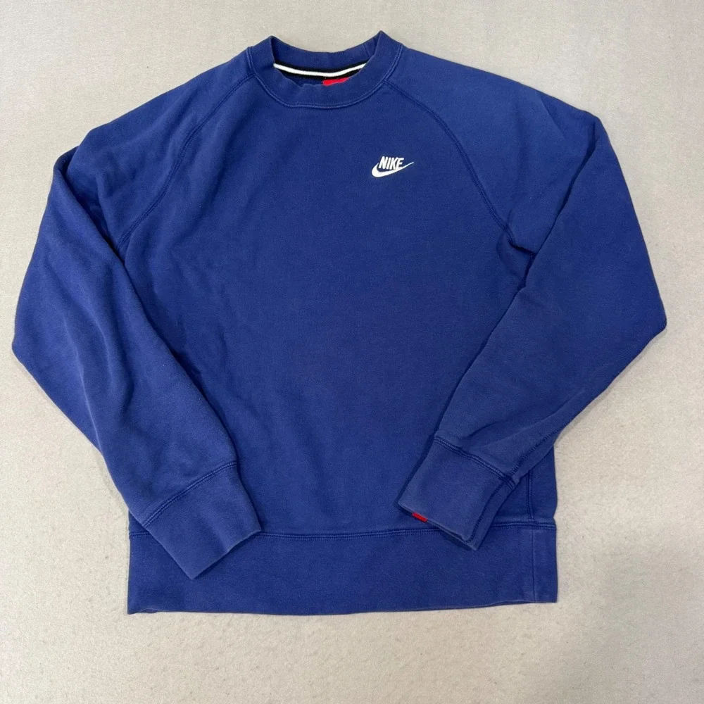 Nike Sweatshirt Women S Blue Raglan Crewneck Embroidered Logo Pullover Fleece